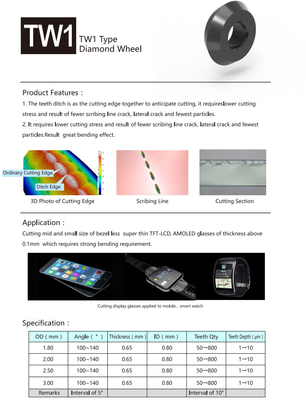 TW1 tipo rueda del corte del vidrio de Diamond Scribing Wheels TFT LCD AMOLED
