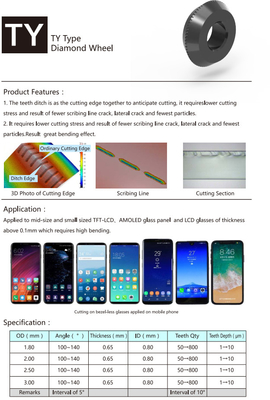 Tipo el panel de cristal de TY de Diamond Scribing Wheels TFT LCD AMOLED que traza la rueda